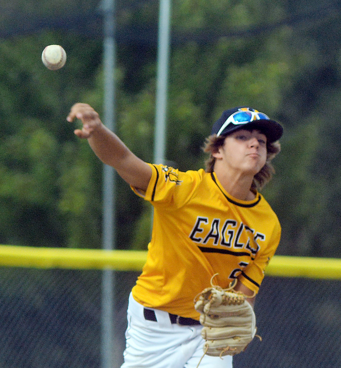 Zach Via throws the ball towards first base for Vienna’s Fall Baseball Eagles during their jamboree earlier this month.